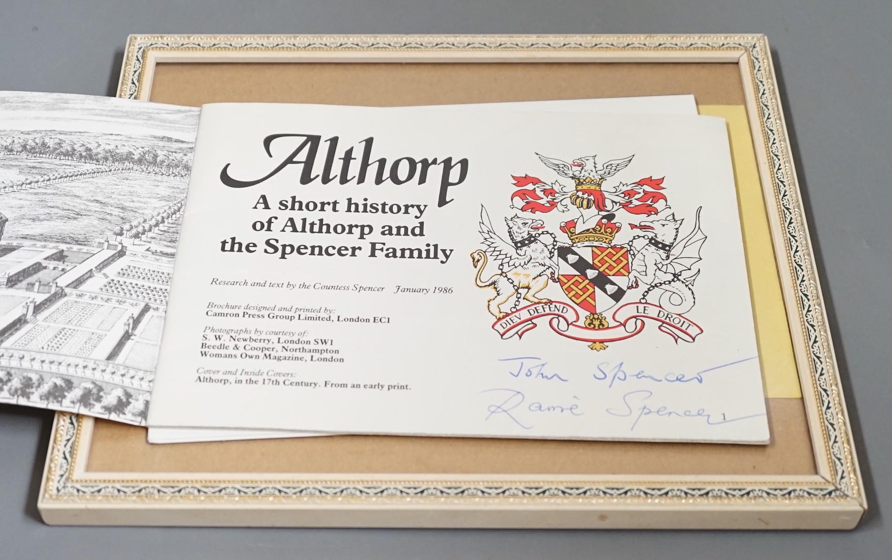 A Buckingham Palace Parking Permit, together with a Christmas card signed Charles Spencer and an Althorp booklet signed John Spencer and Raine Spencer